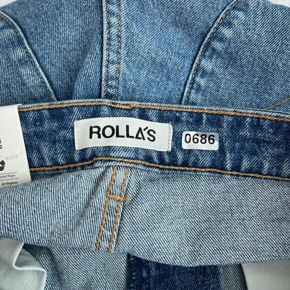 Rolla's Hi-Rise Relaxed Flare Crop Jeans Button Fly Cut-Off Denim Women's 27 NWT - Picture 7 of 14